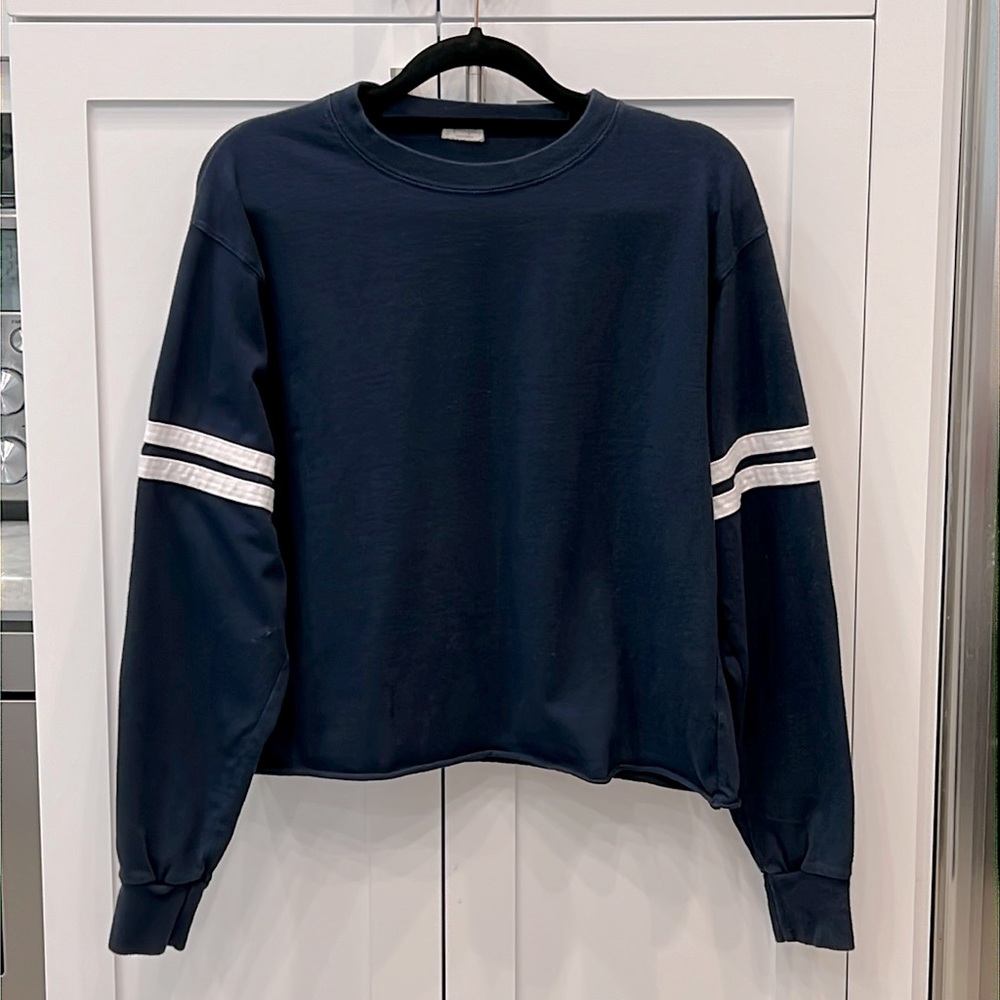 Brandy Melville John Galt Navy White Striped Crewneck Cropped Sweatshirt